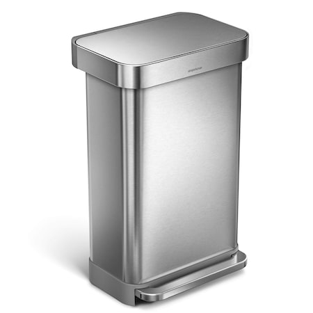 Simplehuman 45 Liter Rectangular Kitchen Step Trash Can with Soft-Close Lid, Brushed Stainless Steel CW2024